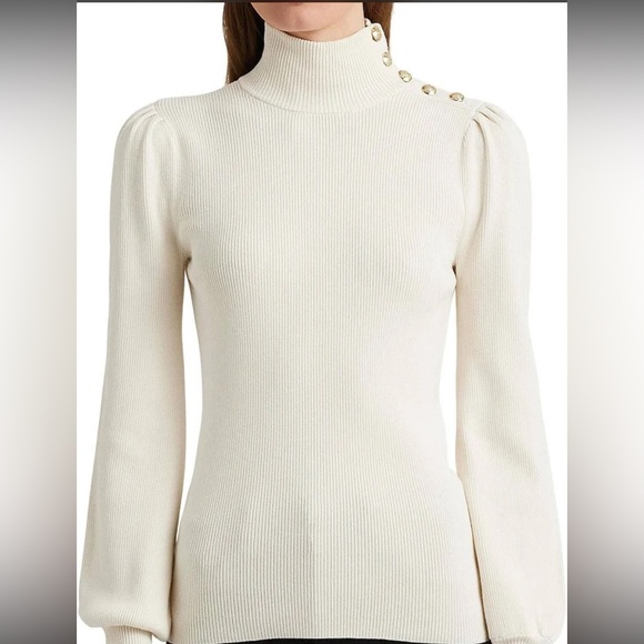 Lauren Ralph Lauren Cream Sweater with Gold Buttons - Picture 4 of 8